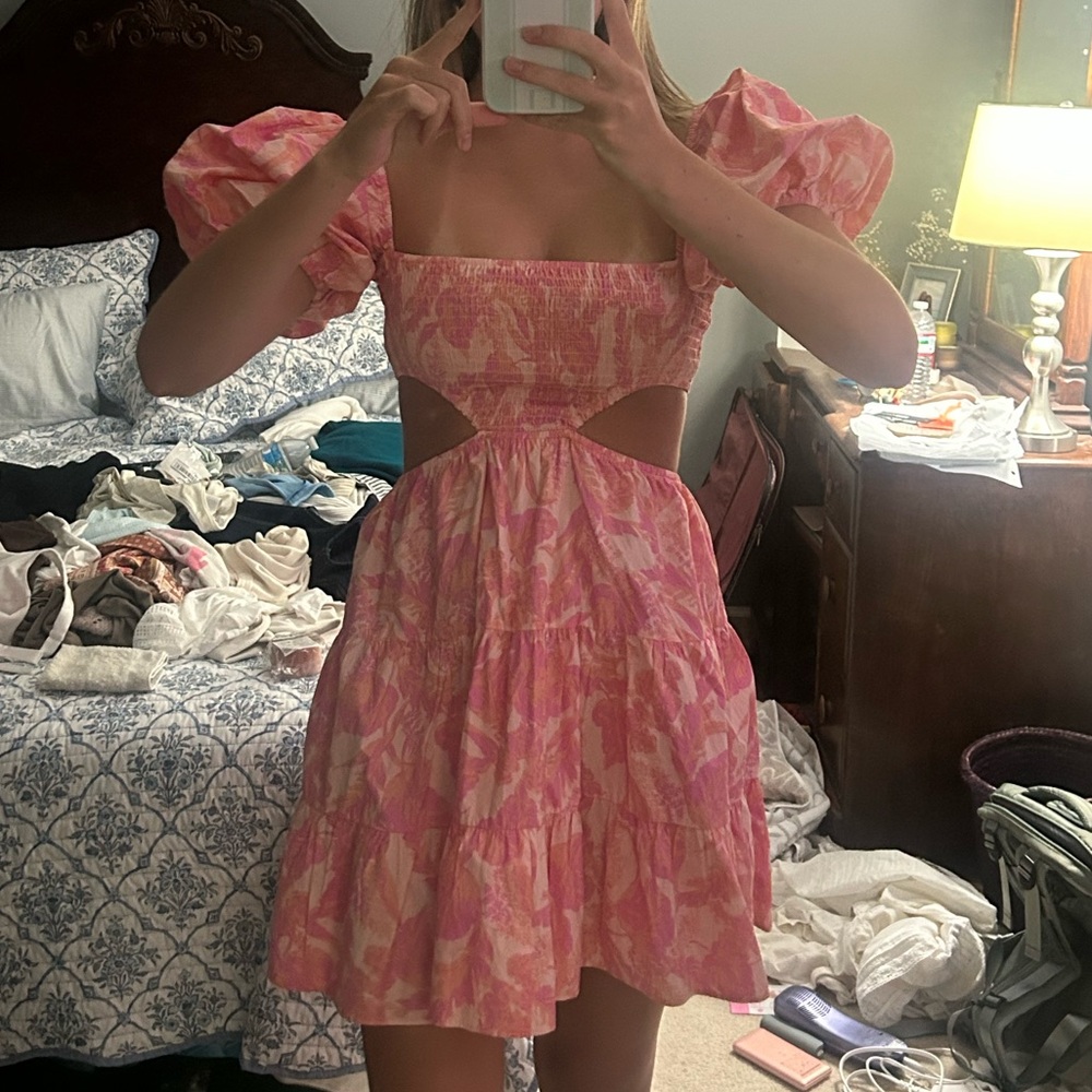 Puff Sleeve Cut Out Dress